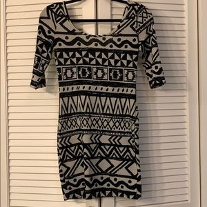 Black and cream geometric bodycon dress